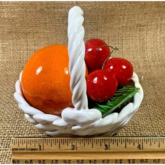 Capodimonte Ceramic Fruit Basket Laced Oval Vintage 4" Cherries & Orange - Picture 9 of 11